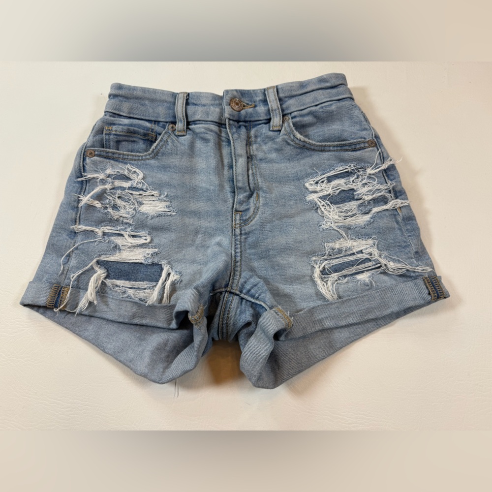 American Eagle curvy Mom short denim shorts distressed 000 floral (bin JJ25)
